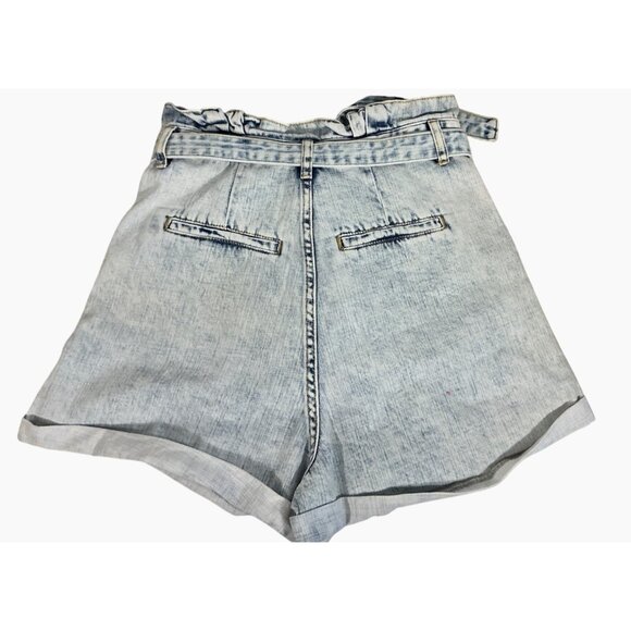 BLANK NYC High-Waist Light Blue Acid Wash Denim Paperbag Shorts Tie Belt Size 28 - Picture 4 of 14